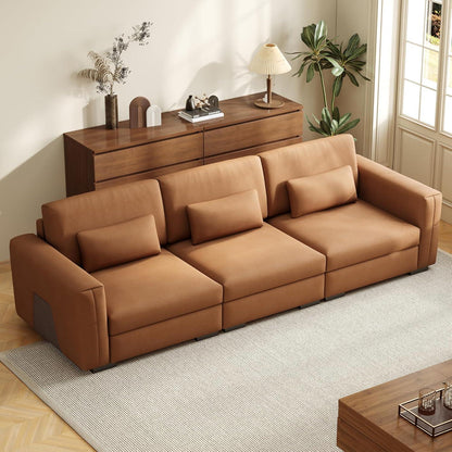 Bequemes 3-Sitzer Sofa Lederoptik 276x98x90cm Orangebraun