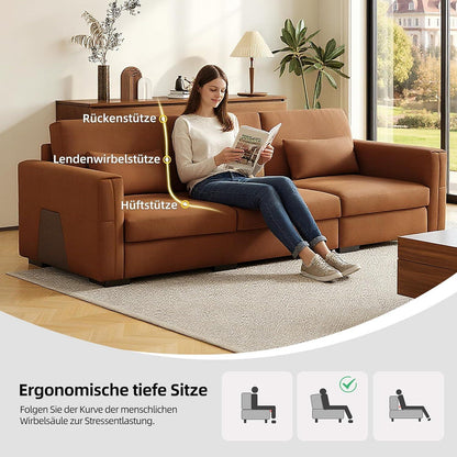 Bequemes 3-Sitzer Sofa Lederoptik 276x98x90cm Orangebraun