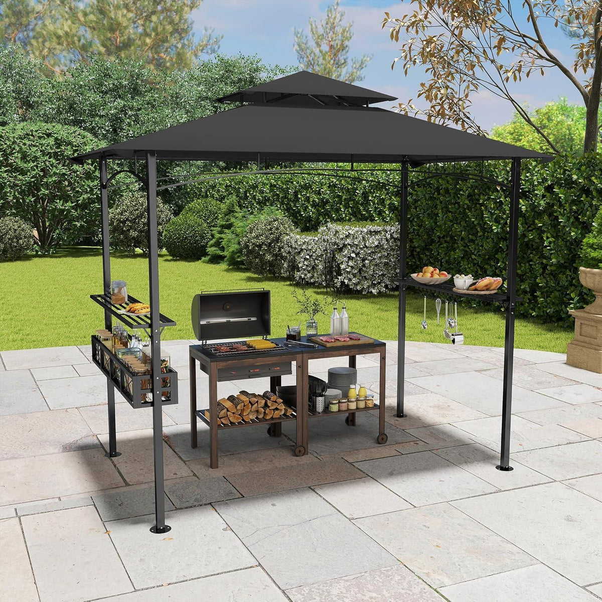 Grillpavillon 245x153cm mit Doppeldach & Stauraum