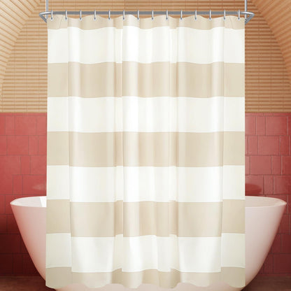 Duschvorhang Beige Streifen 160x180 cm Textil Wasserabweisend Beschwert