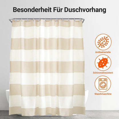Duschvorhang Beige Streifen 160x180 cm Textil Wasserabweisend Beschwert