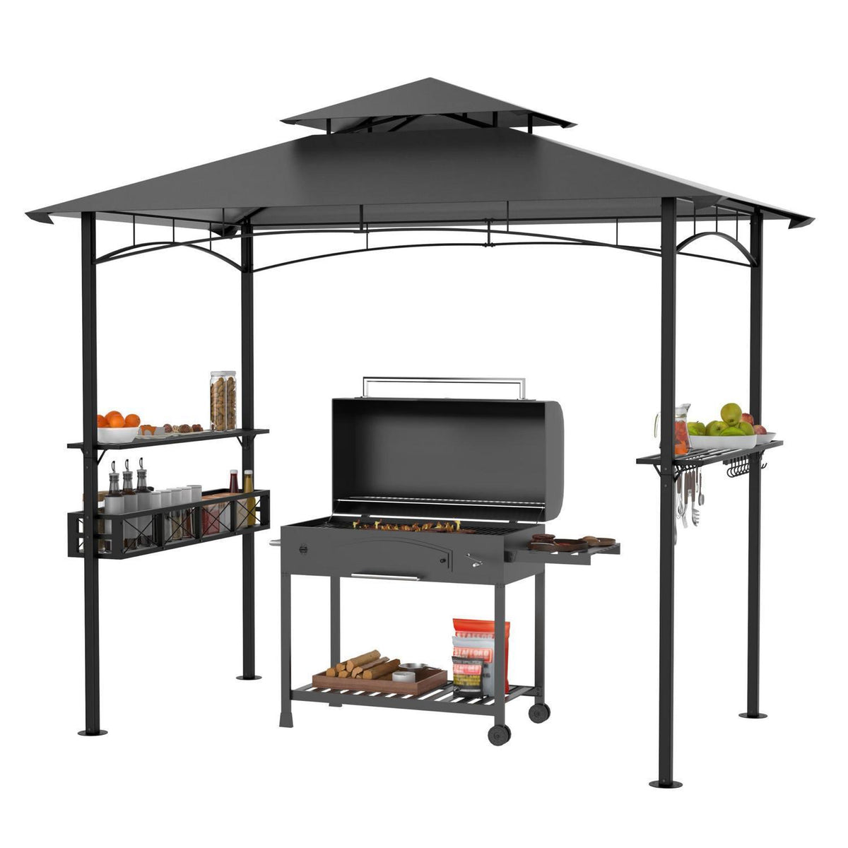 Grillpavillon mit Doppeldach & Stauraum – 245x153x250 cm
