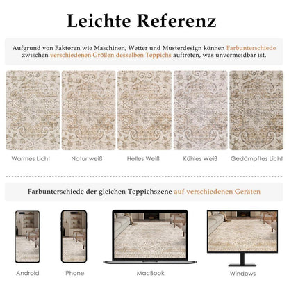 Vintage Teppich 300x400cm Beige – Waschbar & Rutschfest