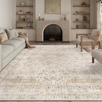 Vintage Teppich 300x400cm Beige – Waschbar & Rutschfest