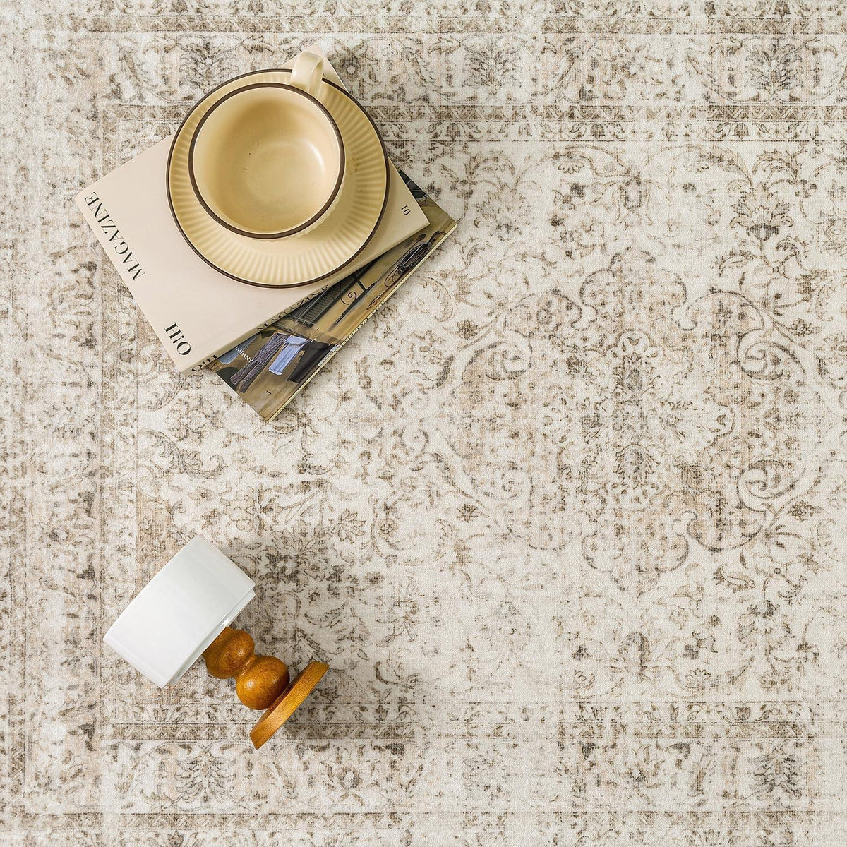 Vintage Teppich 300x400cm Beige – Waschbar & Rutschfest