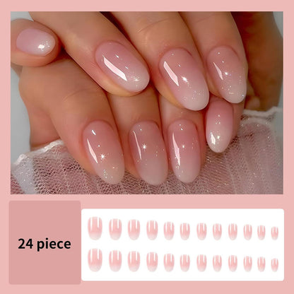 24 Press-On Nägel Milchig-Pink French Design Mittel Lang