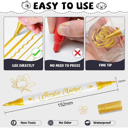 Acrylmarker Gold 12er Set – Permanentstifte zum Schreiben & Malen