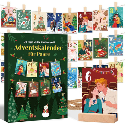 Adventskalender für Paare 2026 mit 24 Karten & Holzständer