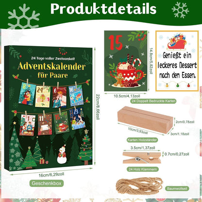 Adventskalender für Paare 2026 mit 24 Karten & Holzständer