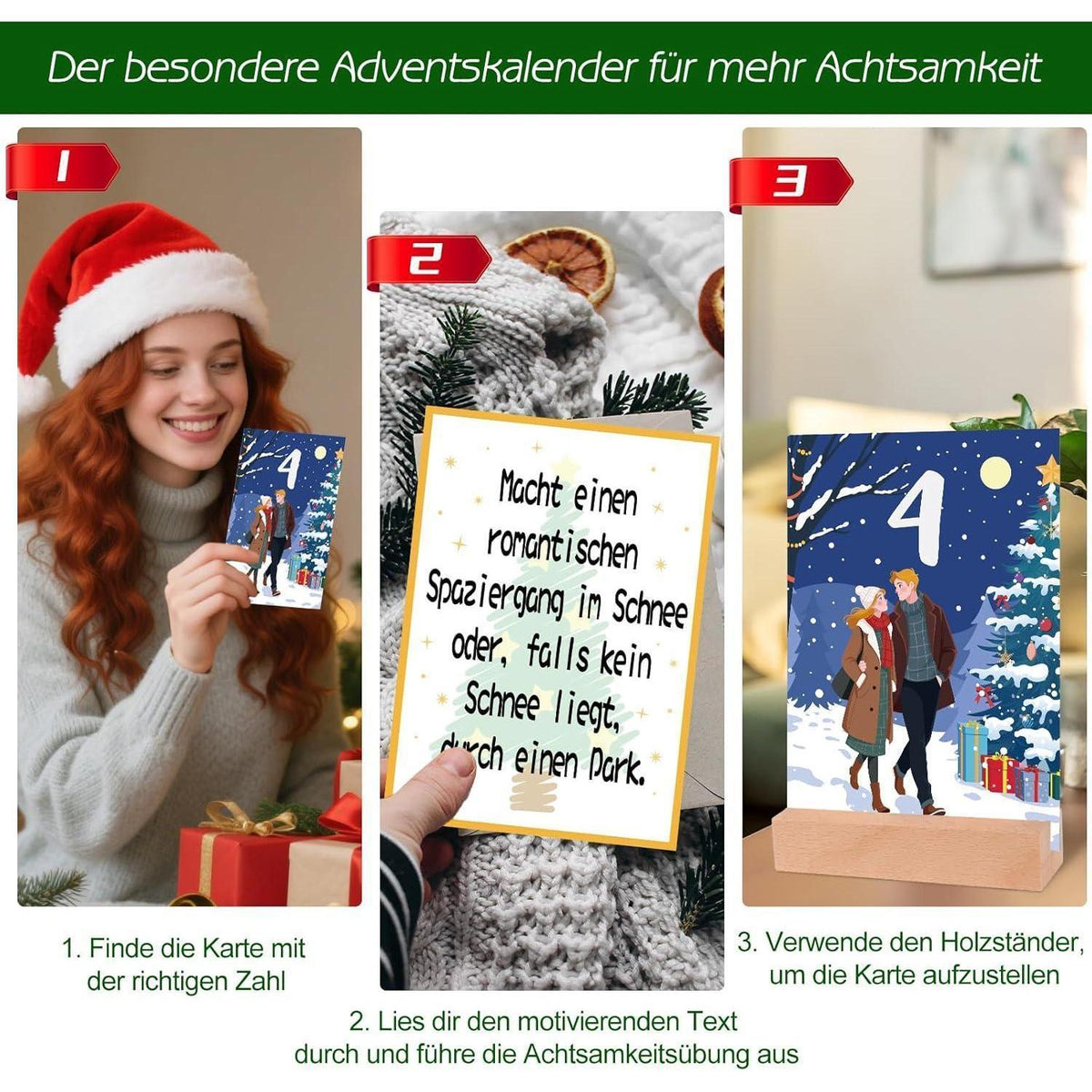 Adventskalender für Paare 2026 mit 24 Karten & Holzständer