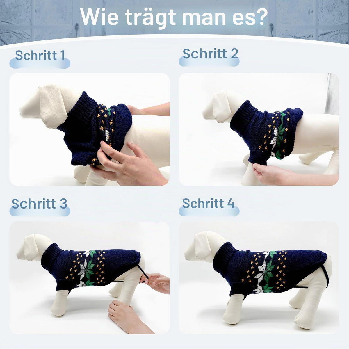 Gestrickter Hundepullover Rollkragen Marineblau XS