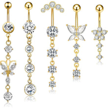 Bauchnabelpiercing Set 5 Stück Hängend Gold Schmetterling Zirkonia