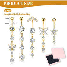 Bauchnabelpiercing Set 5 Stück Hängend Gold Schmetterling Zirkonia
