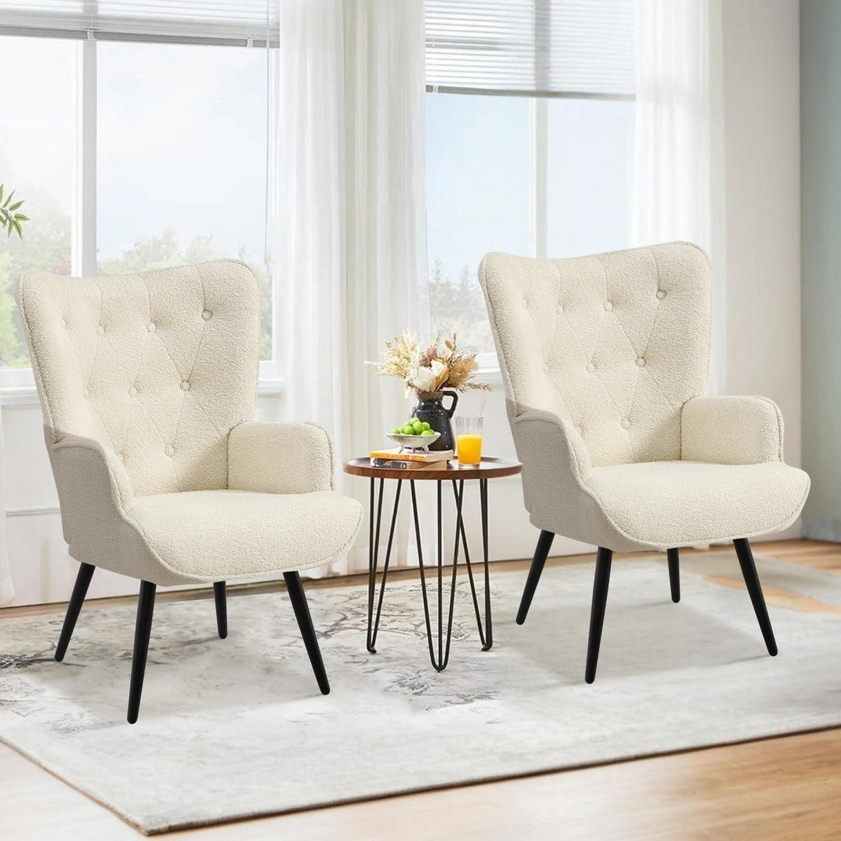 Ohrensessel 2er Set, Skandinavisch, Weiß – Bequemer Relaxsessel