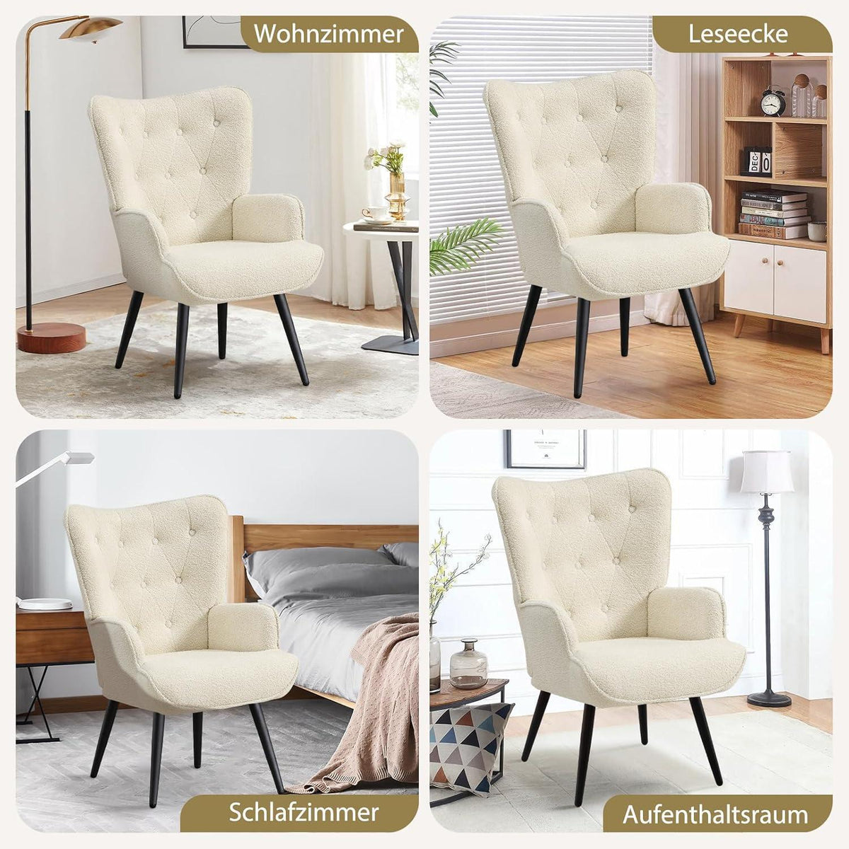 Ohrensessel 2er Set, Skandinavisch, Weiß – Bequemer Relaxsessel