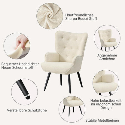 Ohrensessel 2er Set, Skandinavisch, Weiß – Bequemer Relaxsessel