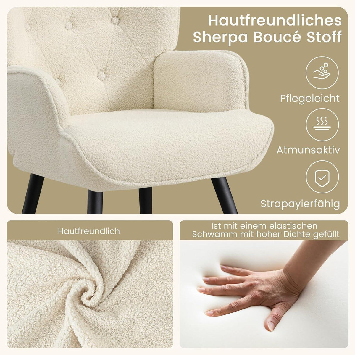Ohrensessel 2er Set, Skandinavisch, Weiß – Bequemer Relaxsessel