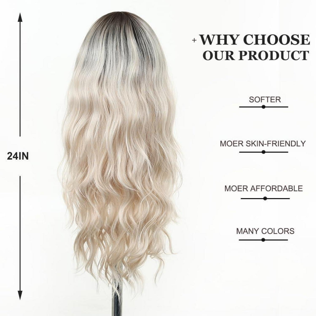 Lang Wellige Platinblonde Perücke Damen Synthetisch Ombré
