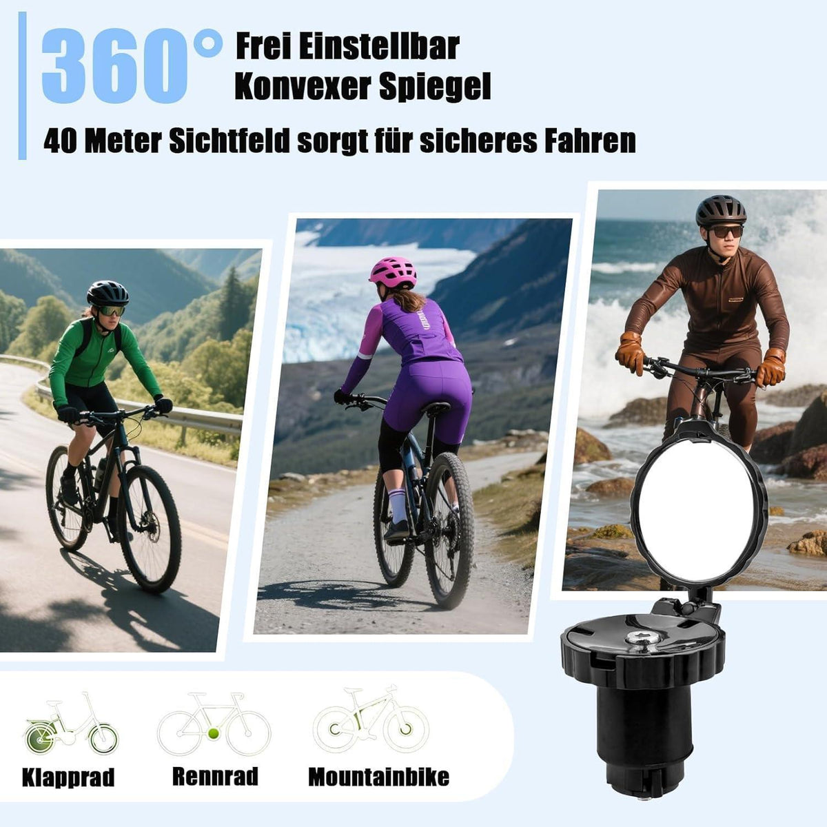 Fahrradspiegel 2er-Set, 360° drehbar & klappbar