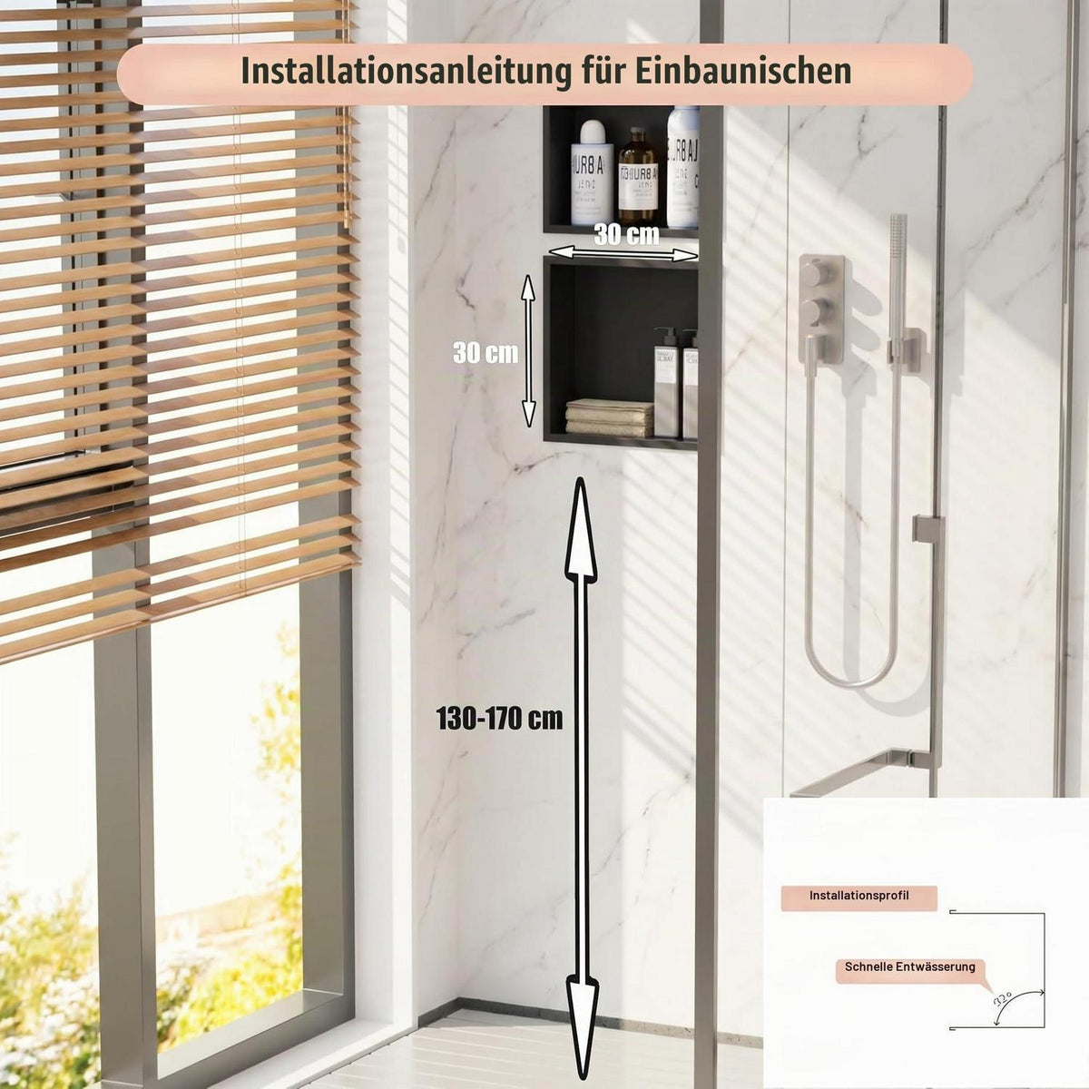 Wandmontierter Duschschrank Schwarz 30x30cm Edelstahl Duschablage