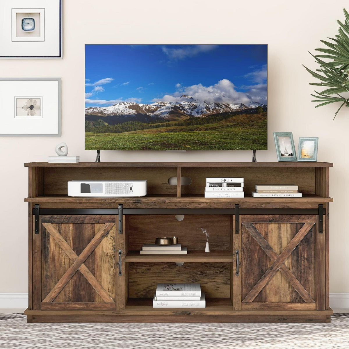 TV Lowboard Farmhaus Design – Verstellbare Regale & Stauraum