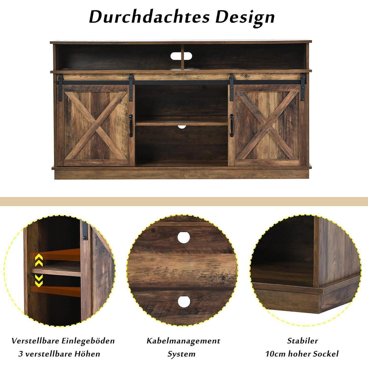 TV Lowboard Farmhaus Design – Verstellbare Regale & Stauraum