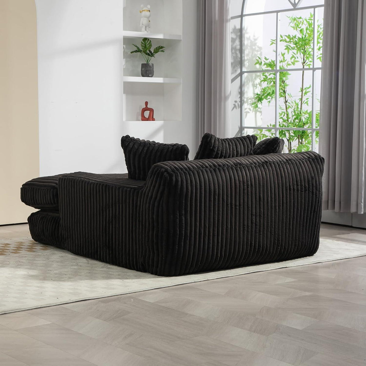 Bequemes Cord Schlafsofa mit Kissen – Wohnzimmer Lounge Sessel Schwarz