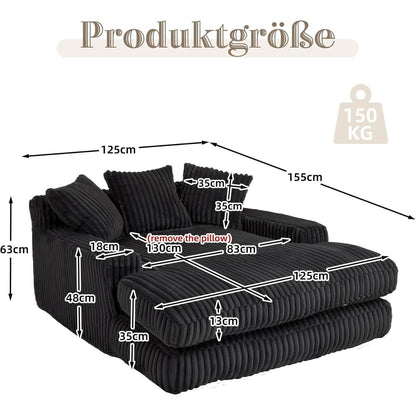 Bequemes Cord Schlafsofa mit Kissen – Wohnzimmer Lounge Sessel Schwarz