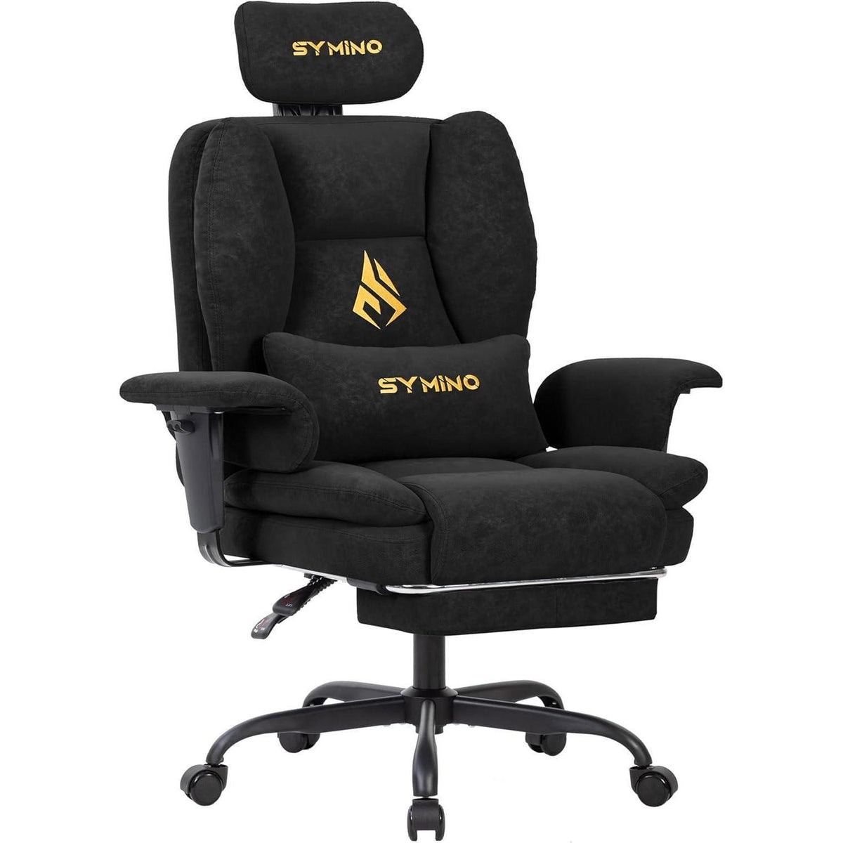 Gaming Stuhl mit Fußstütze, Ergonomisch, Schwarz in Lederoptik