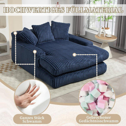 Bequemes Cord-Schlafsofa mit Kissen – Marineblau Loungesessel