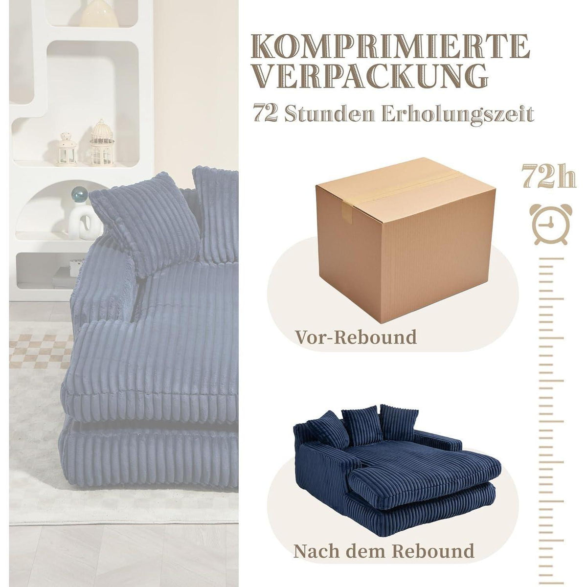 Bequemes Cord-Schlafsofa mit Kissen – Marineblau Loungesessel