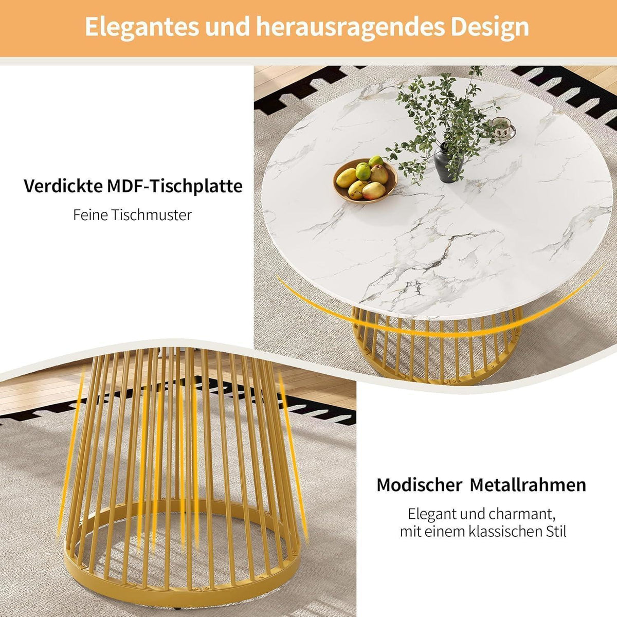 Runder Esstisch 80x80cm | Moderner Küchentisch Holz mit Metallbeinen