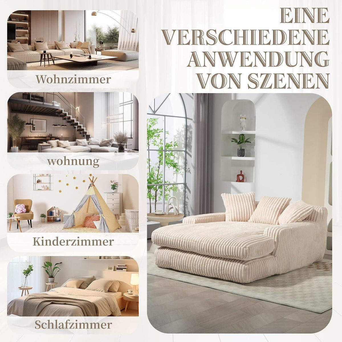 Bequemes Cord Schlafsofa mit Kissen – Loungesessel für Wohnzimmer