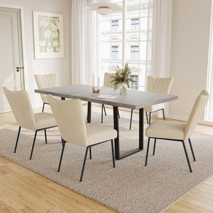 Ausziehbare Essgruppe mit Tisch und 6 Stühlen – Beige
