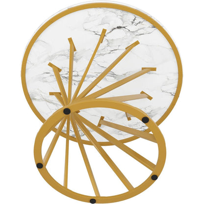 Runder Esstisch 80x80cm Weiß Marmor Optik mit Metallbeinen