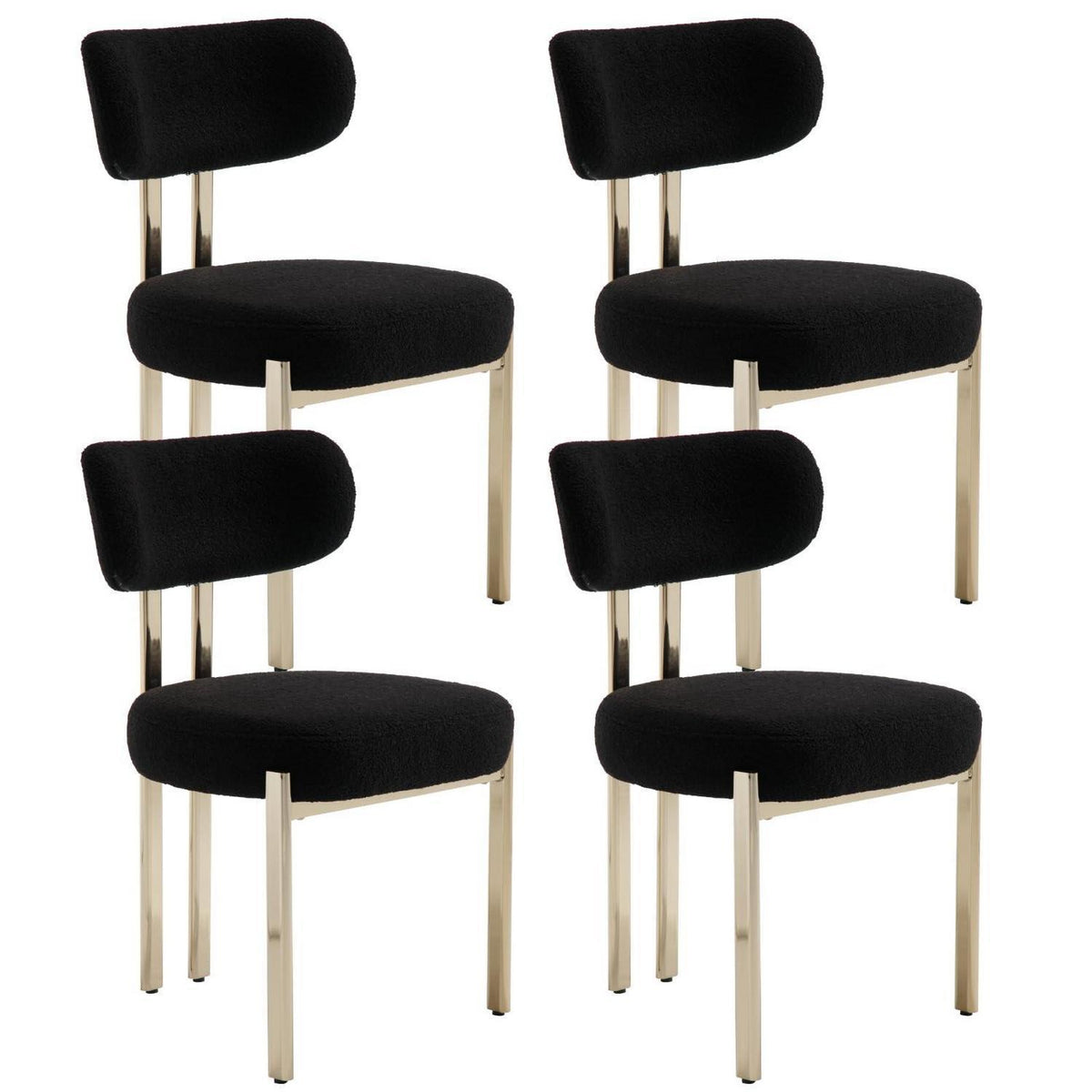 Esszimmerstühle Set 4er – Bouclé Teddy Stoff, Schwarz