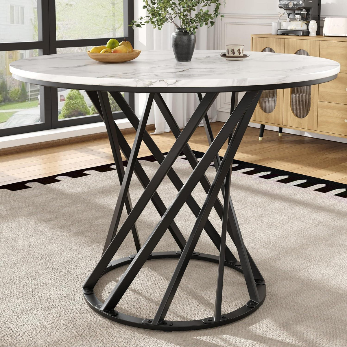 Runder Esstisch Weiß Marmor Optik 80x80cm Modern