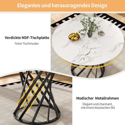 Runder Esstisch Weiß Marmor Optik 80x80cm Modern