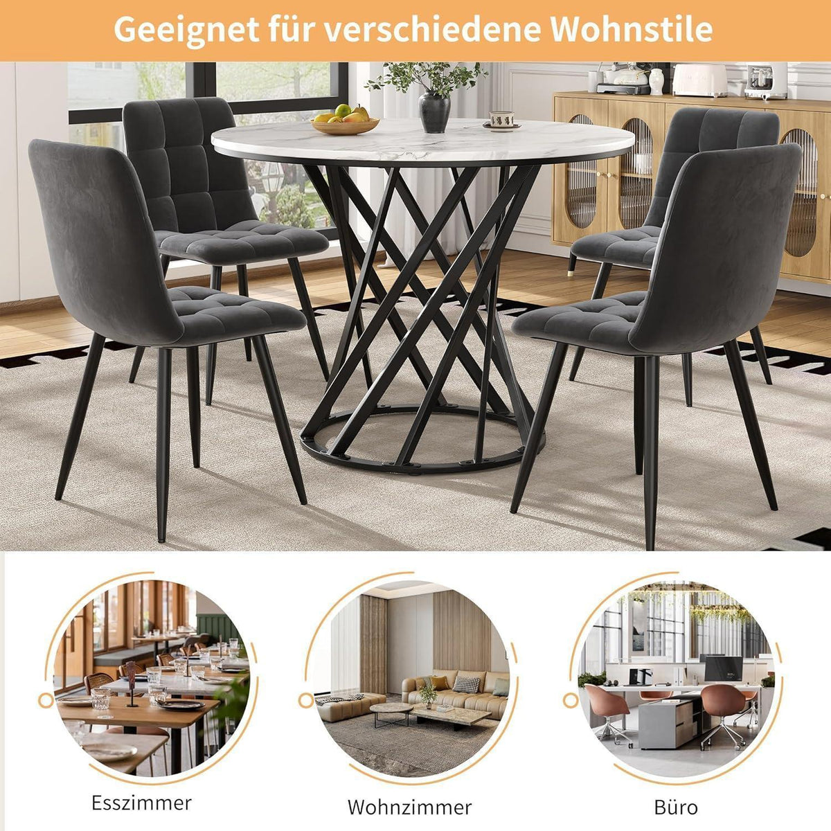 Runder Esstisch Weiß Marmor Optik 80x80cm Modern