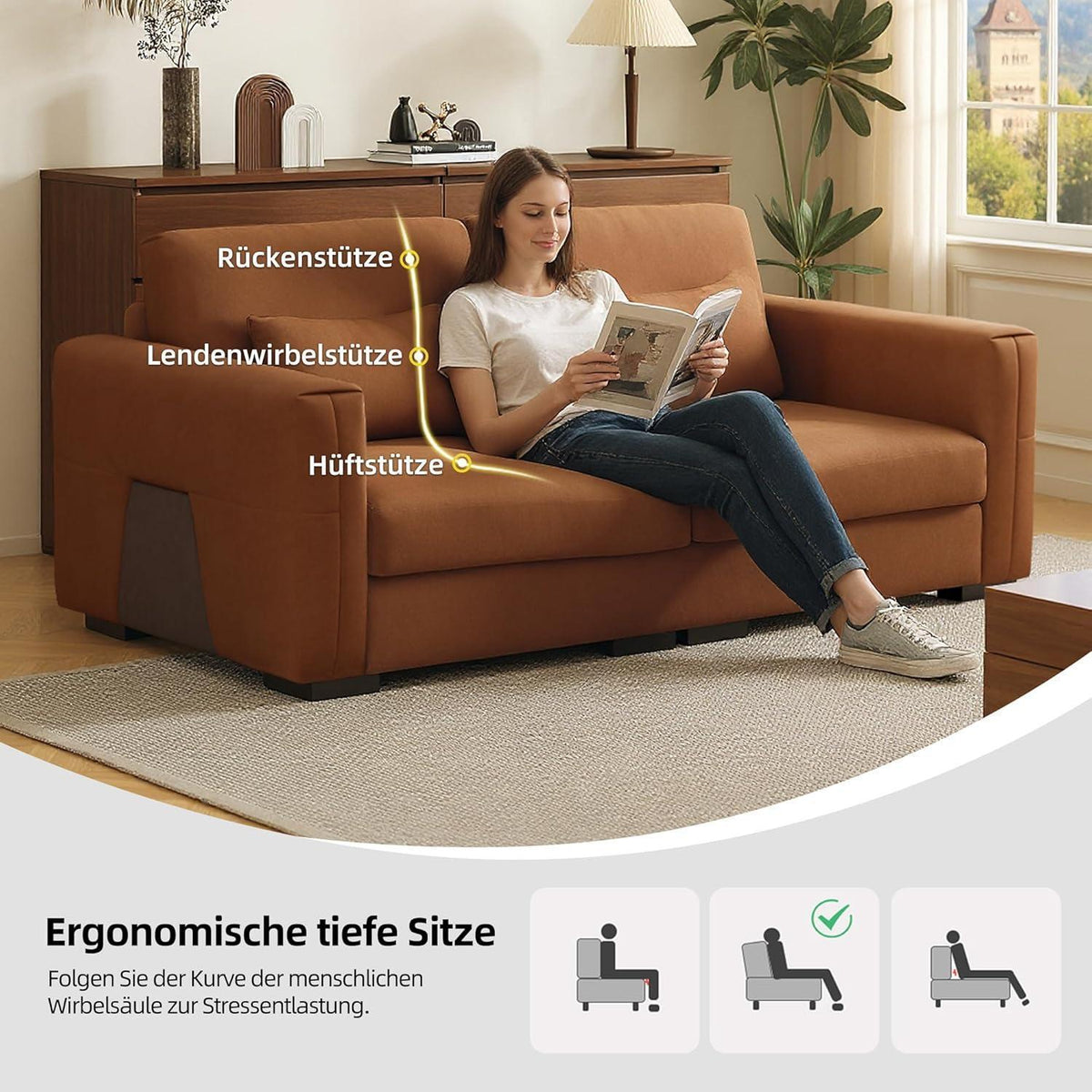 2-Sitzer Sofa Lederoptik 196cm – Bequemes Wohnzimmer Sofa