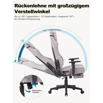 Gaming Stuhl Rosa mit 3D-Lendenwirbelstütze in Lederoptik