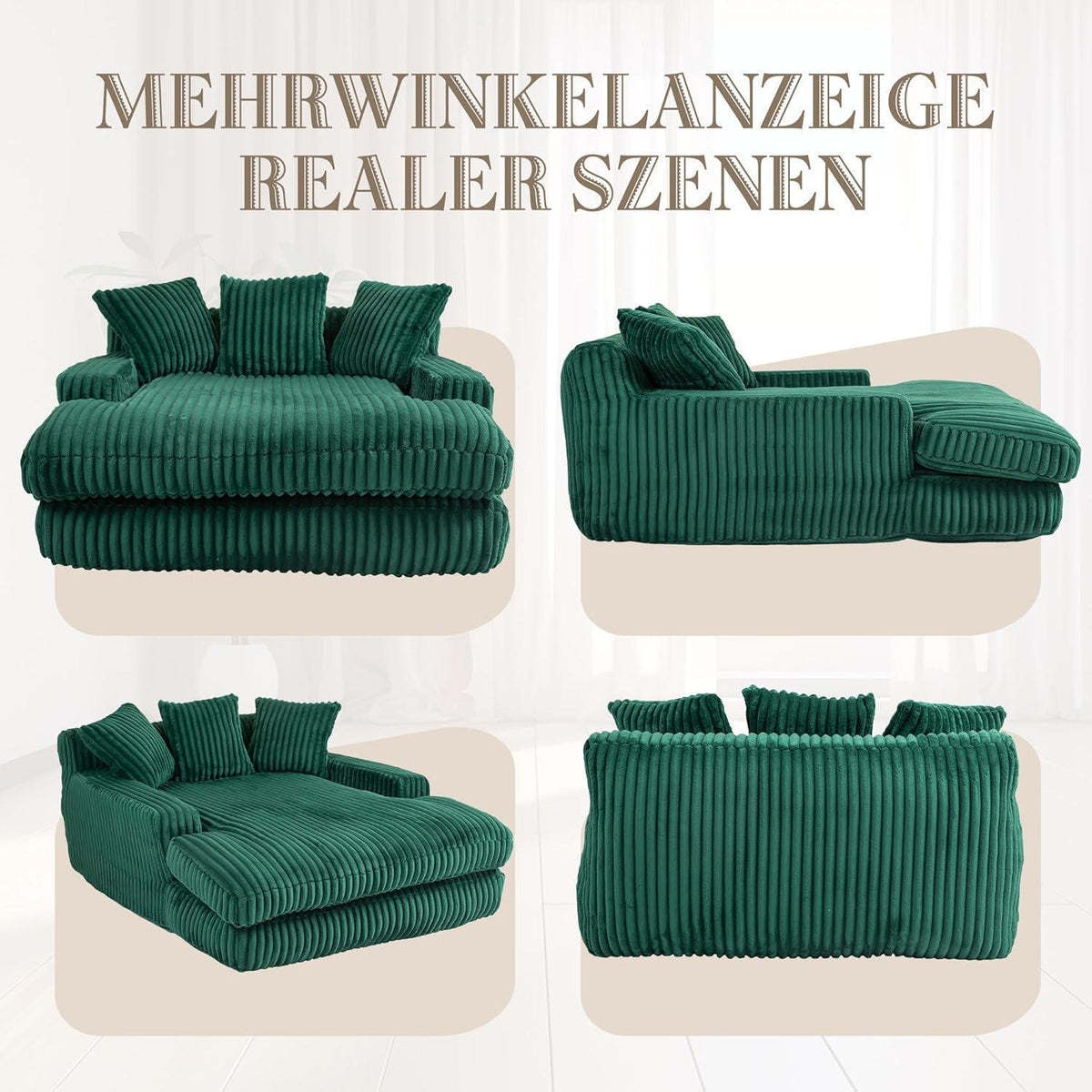 Bequemes Cord Schlafsofa mit Kissen – Loungesessel für Wohnzimmer