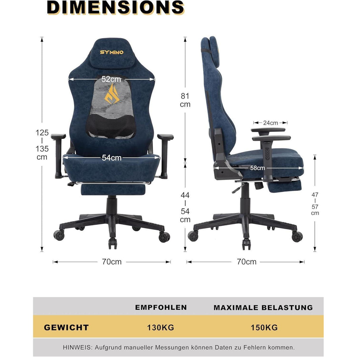 Gaming Stuhl Dunkelblau mit 3D-Lendenwirbelstütze & Wippfunktion