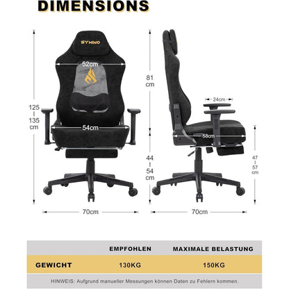 Gaming Stuhl mit atmungsaktiver Rückenlehne & 3D-Lendenstütze