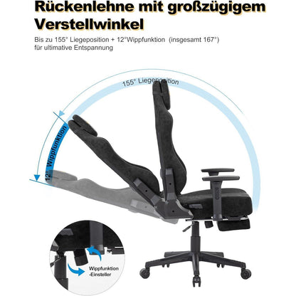 Gaming Stuhl mit atmungsaktiver Rückenlehne & 3D-Lendenstütze