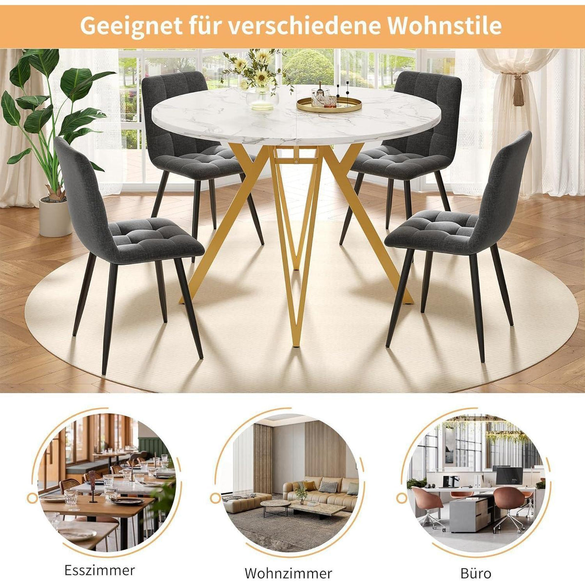 Runder Esstisch 100cm Marmor Optik – Modern & Stabil
