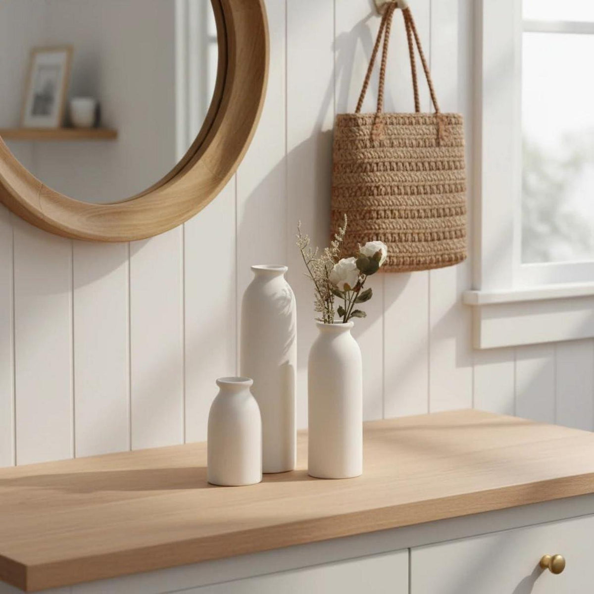 Keramik Vasen Set 3-teilig Weiß – Moderne Deko Vasen