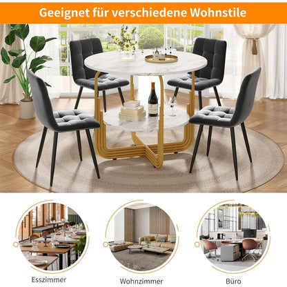 Runder Esstisch Weiß 80x80cm | Marmor Optik & Stauraum