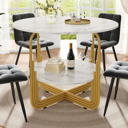 Runder Esstisch Weiß 80x80cm | Marmor Optik & Stauraum