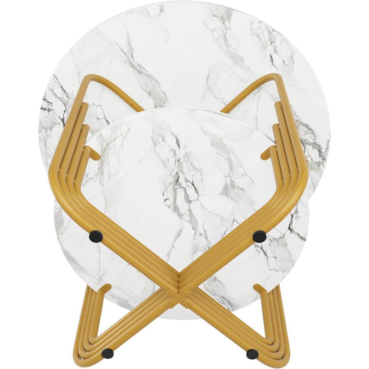 Runder Esstisch Weiß 80x80cm | Marmor Optik & Stauraum